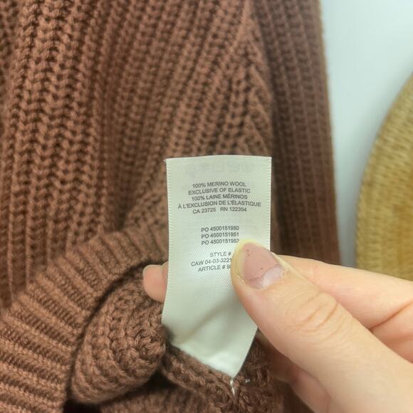 Aritzia Wilfred Chocolate Brown Chunky Knit Cropped Crop Sweater XS Minimalist - Picture 6 of 6